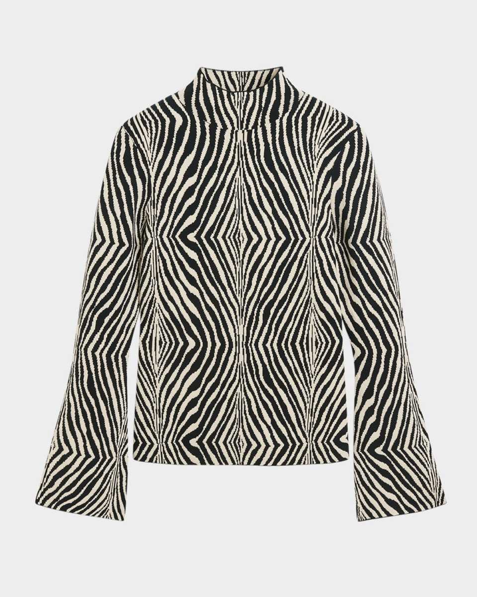 Bernie Mock-Neck Zebra Intarsia Sweater